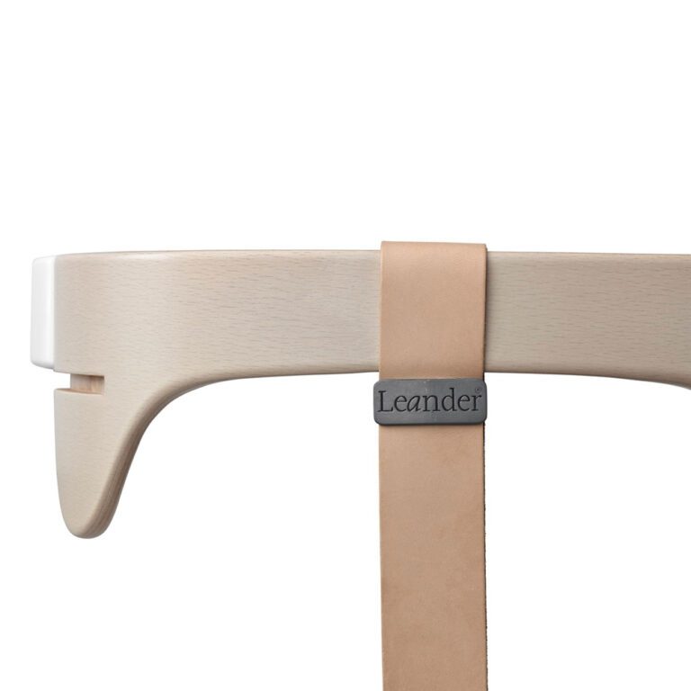 Leander kinderstoel safety bar whitewash strap natural