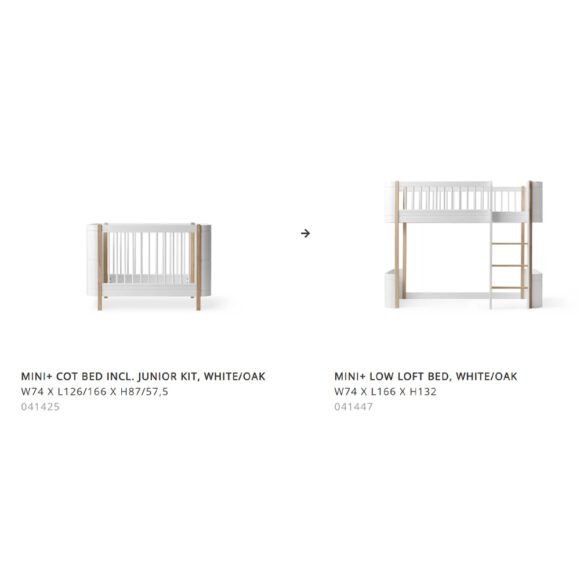 Oliver Furniture – Conversiekit – Wood Mini+ naar Low Loft Bed – Wit/Eikenhout