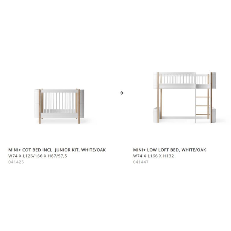 Oliver Furniture - Conversiekit - Wood Mini+ naar Low Loft Bed - Wit/Eikenhout
