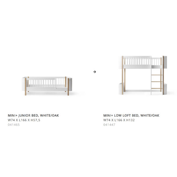 Oliver Furniture – Conversiekit – Wood Mini+ Junior Bed naar Mini+ Low Loft Bed – Wit/Eikenhout
