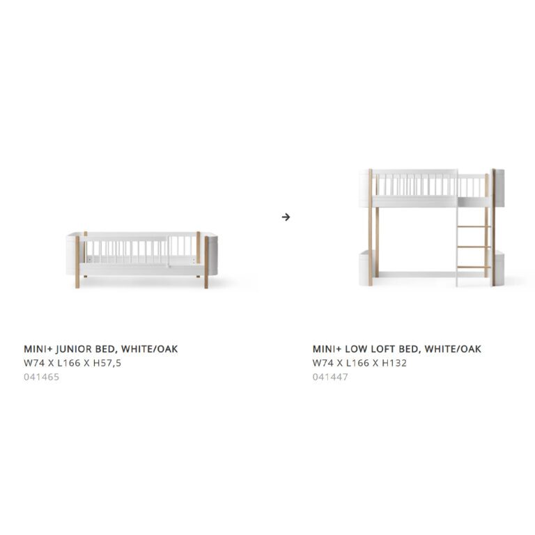 Oliver Furniture - Conversiekit - Wood Mini+ Junior Bed naar Mini+ Low Loft Bed - Wit/Eikenhout