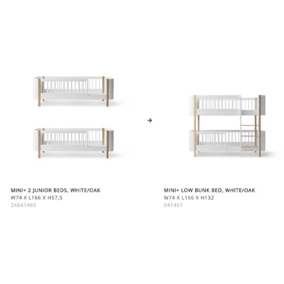 Oliver Furniture – Conversiekit – Wood Mini+ 2 Junior Bedden naar Low Bunk Bed – Wit/Eikenhout