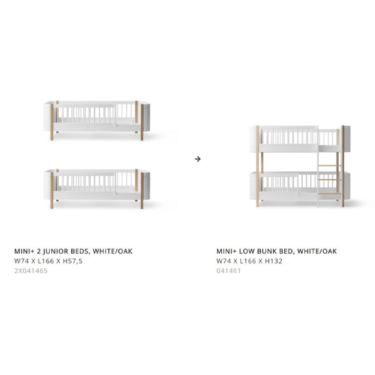 Oliver Furniture - Conversiekit - Wood Mini+ 2 Junior Bedden naar Low Bunk Bed - Wit/Eikenhout