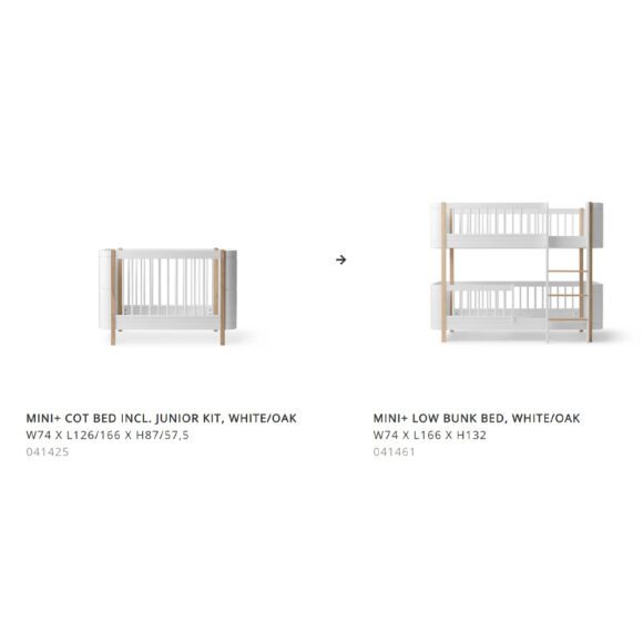 Oliver Furniture – Conversiekit – Wood Mini+ naar Low Bunk Bed – Wit/Eikenhout