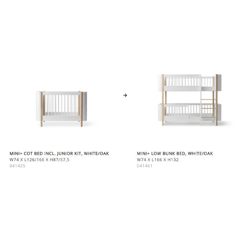 Oliver Furniture - Conversiekit - Wood Mini+ naar Low Bunk Bed - Wit/Eikenhout