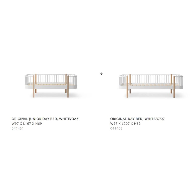 Oliver Furniture - Conversiekit - Wood Junior Day Bed naar Day Bed (90 x 200 cm) - Wit/Eikenhout