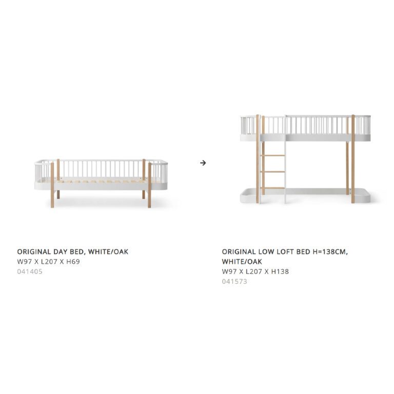 Oliver Furniture - Conversiekit - Wood Original Day Bed naar Low Loft Bed - Wit/Eikenhout