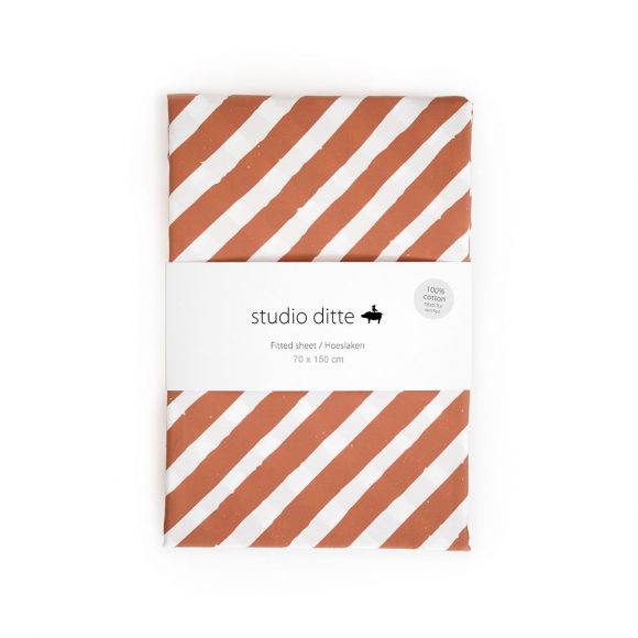 Studio Ditte – Hoeslaken Junior – Strepen Roestbruin – 70 x 150 cm
