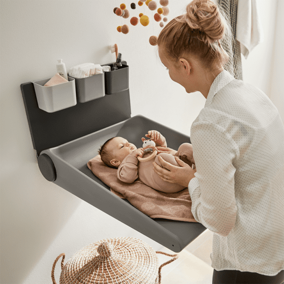 Leander – Wally Aankleedkussen met Wandmontage – Dusty Grey