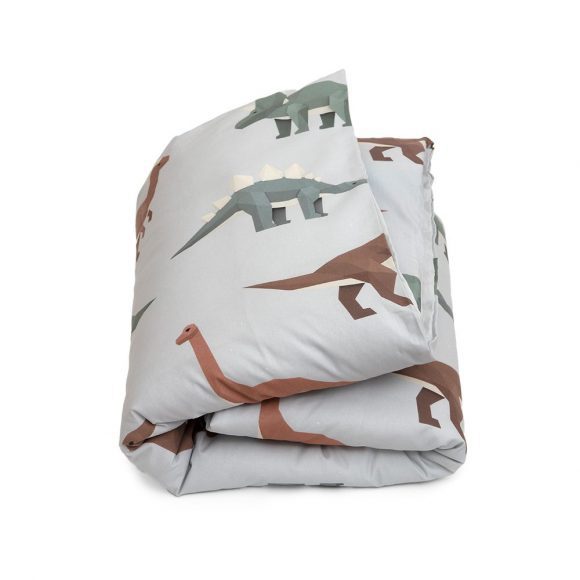 Studio Ditte – Dekbedovertrek – Dinosaurus Lichtgrijs – 140 x 200/220 cm