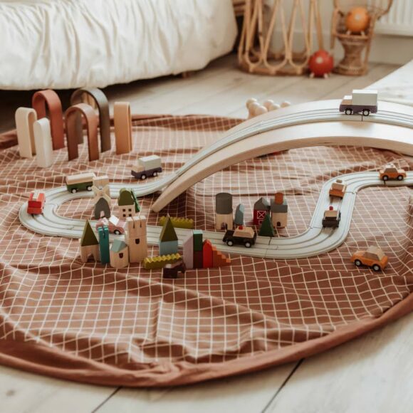 Play&Go – Noomad 2-in-1 Speelkleed & Opbergzak – Grid Brown