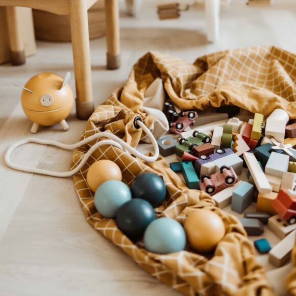 Play&Go – Speelgoedopbergtas – Prints Organic – Grid Mustard