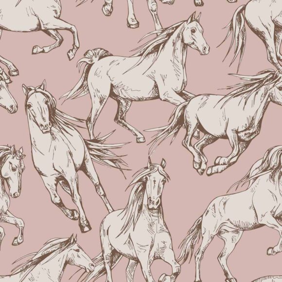 Dekornik – Kinderkamer Behang – Horses Pink