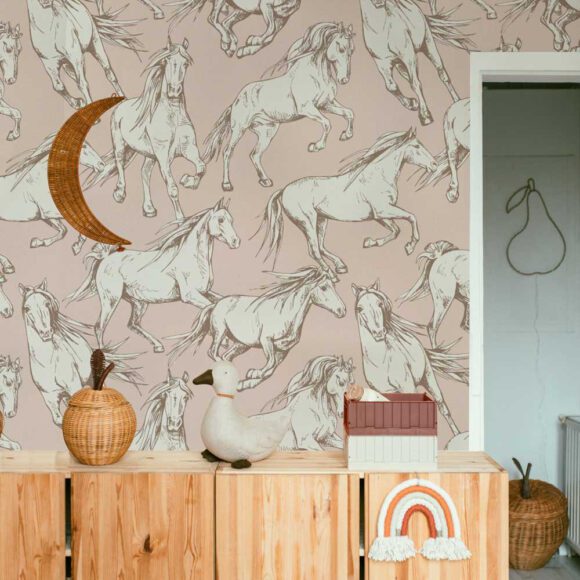 Dekornik – Kinderkamer Behang – Horses Pink