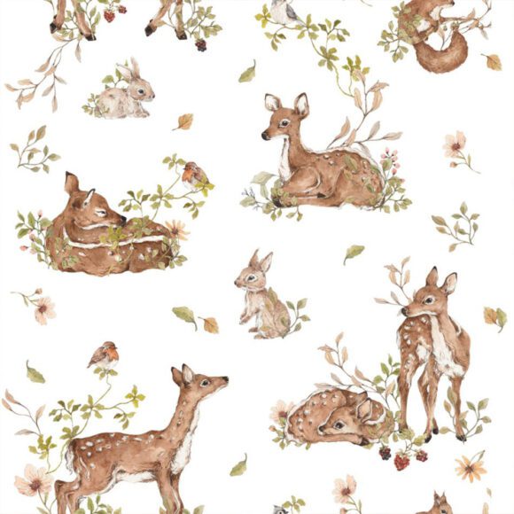 Dekornik – Kinderkamer Behang – Deer Meadow White