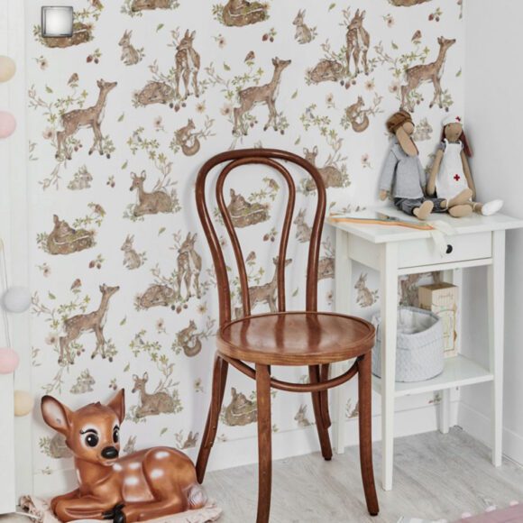 Dekornik – Kinderkamer Behang – Deer Meadow White