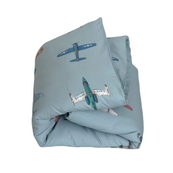 Studio Ditte – Kinderdekbedovertrek – Vliegtuigen – Lichtblauw – 140 x 200/220 cm