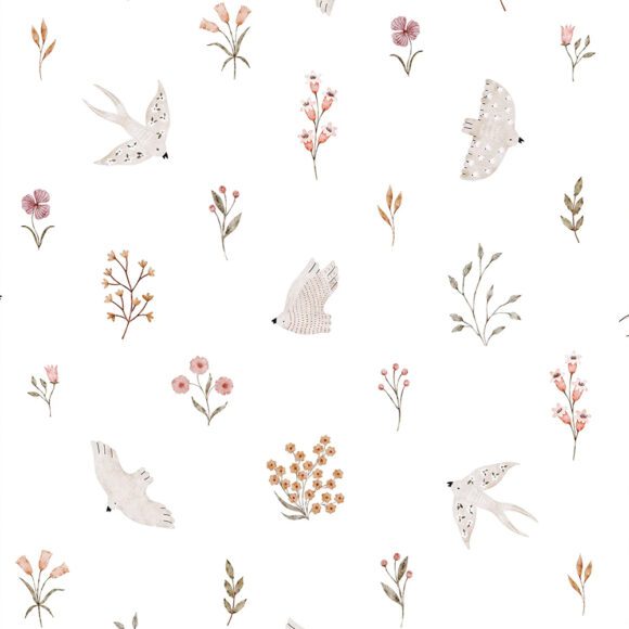 LILIPINSO – Kinderkamer Behang – Swallows and Flowers – 50 cm x 10 m