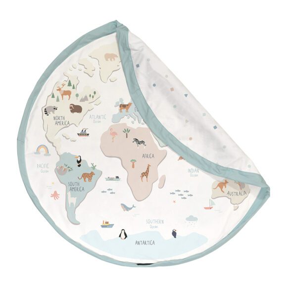 Play&Go – Noomad 2-in-1 Speelkleed & Opbergzak – Worldmap Colour