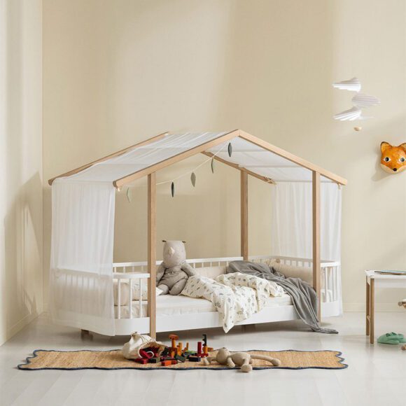 Oliver Furniture – Wood Original House Bed – Wit/Eikenhout, 90 x 200 cm