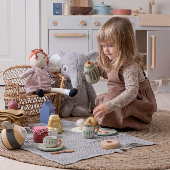 Sebra – Speelgoed Theeservies van Hout – Classic White/Sage Green