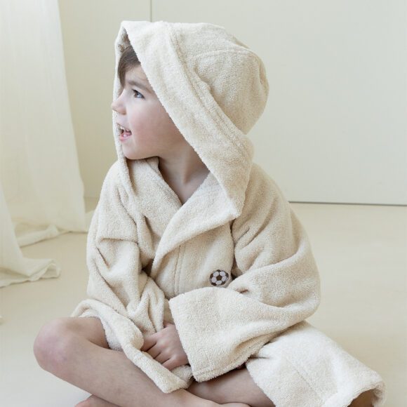 Kas Kopenhagen – Badjas met Capuchon – 5-8 jaar – Soccer, Creme