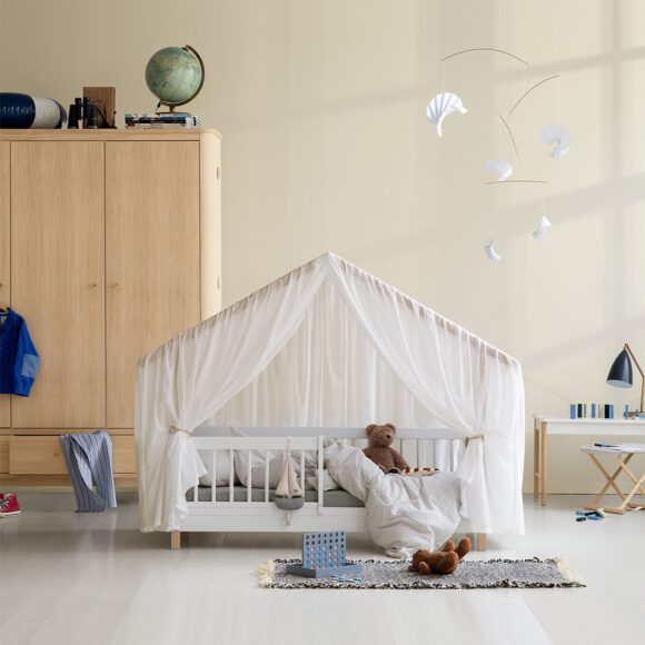 Oliver Furniture – Wood Mini+ House Bed – Wit/Eikenhout, 68 x 162 cm