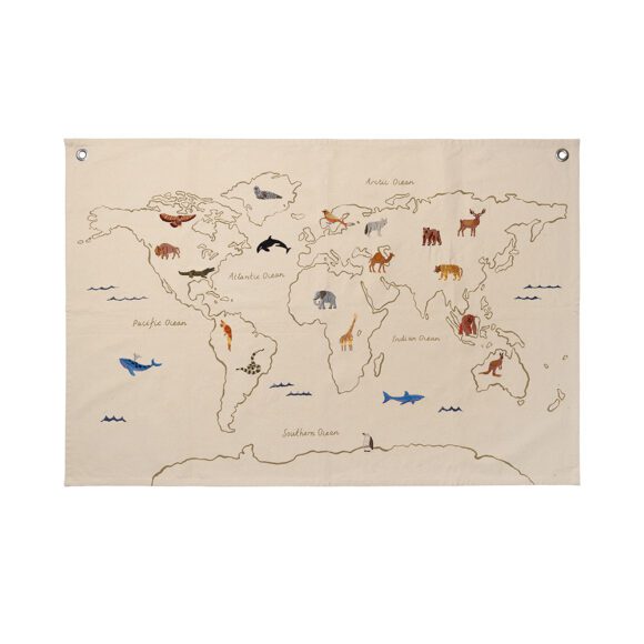 Ferm Living – The World, Wereldkaart Textiel – Off-White, 70 x 100 cm
