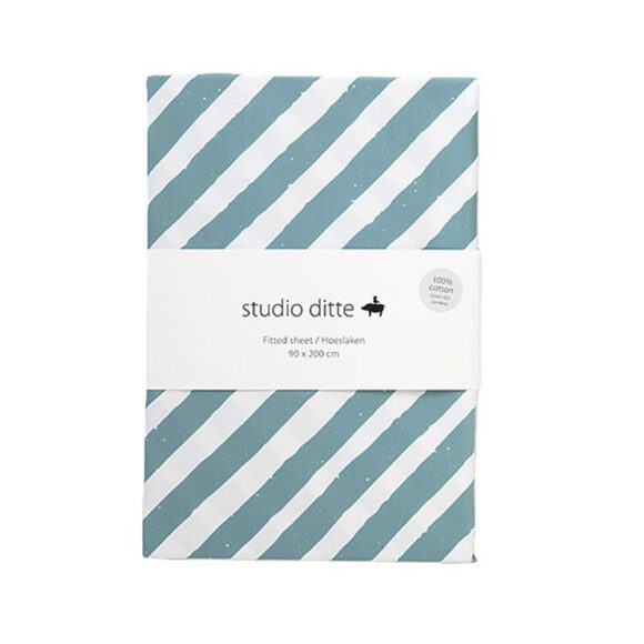 Studio Ditte – Hoeslaken – Strepen Steenblauw – 90 x 200 cm