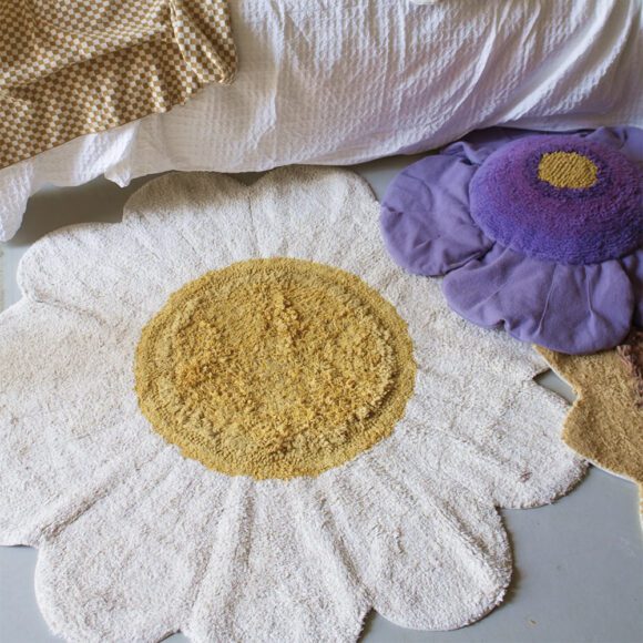 Lorena Canals – Wasbaar Vloerkleed – White Daisy – Ø 120 cm