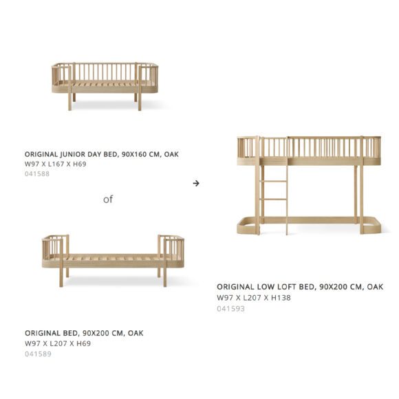 Oliver Furniture – Conversiekit – Wood Original Bed of Junior Day Bed naar Low Loft Bed – Eikenhout