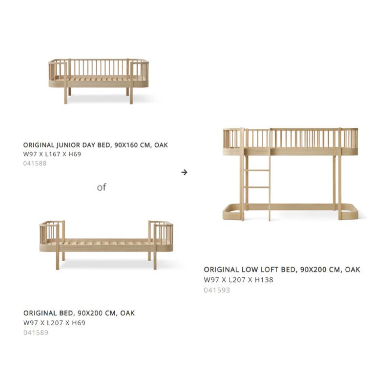 Oliver Furniture - Conversiekit - Wood Original Bed of Junior Day Bed naar Low Loft Bed - Eikenhout