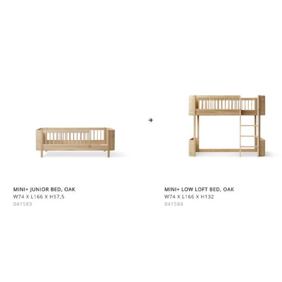Oliver Furniture – Conversiekit – Wood Mini+ Junior Bed naar Mini+ Low Loft Bed – Eikenhout
