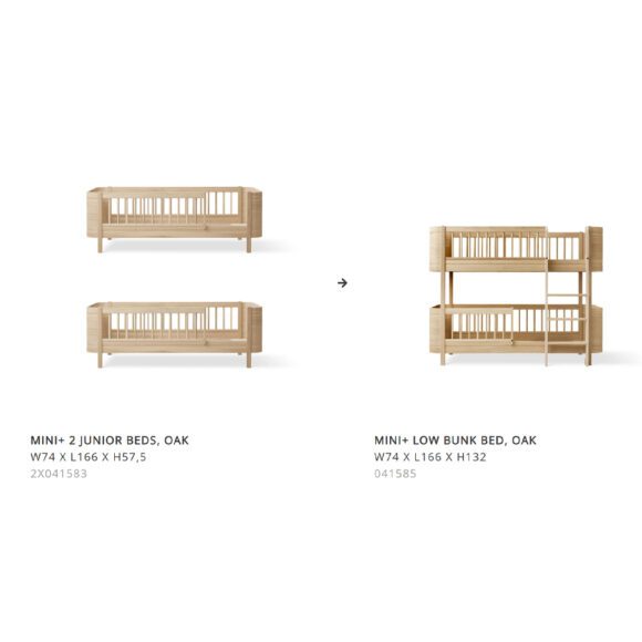 Oliver Furniture – Conversiekit – Wood Mini+ 2 Junior Bedden naar Low Bunk Bed – Eikenhout